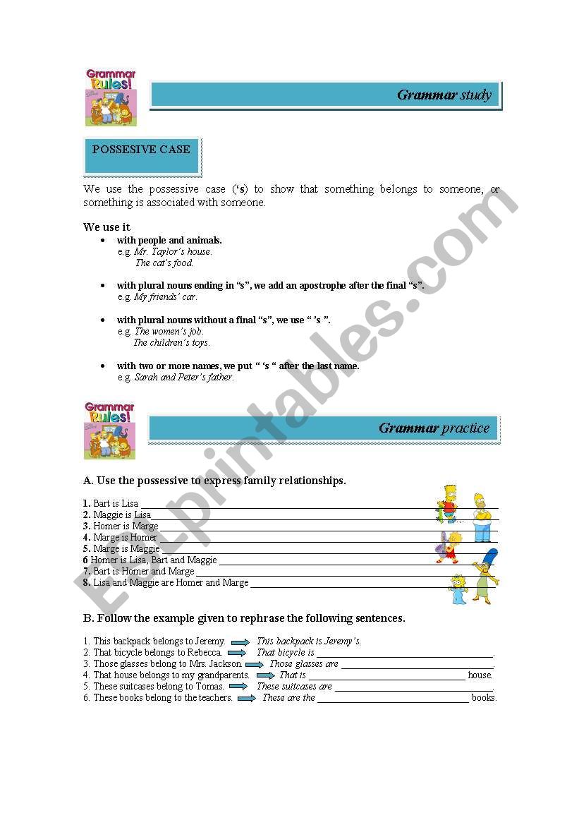 Possessive case worksheet