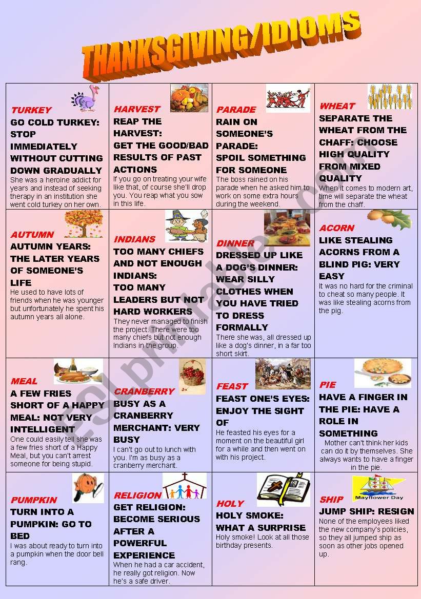 IDIOMS/THANKSGIVING worksheet