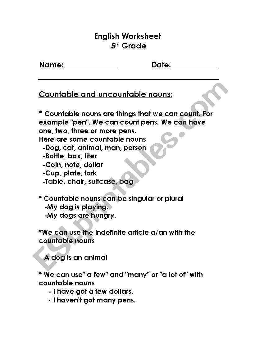 countable-uncountable worksheet