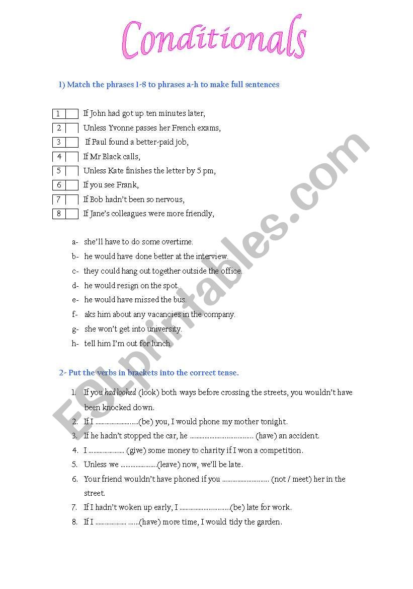 Conditionals worksheet