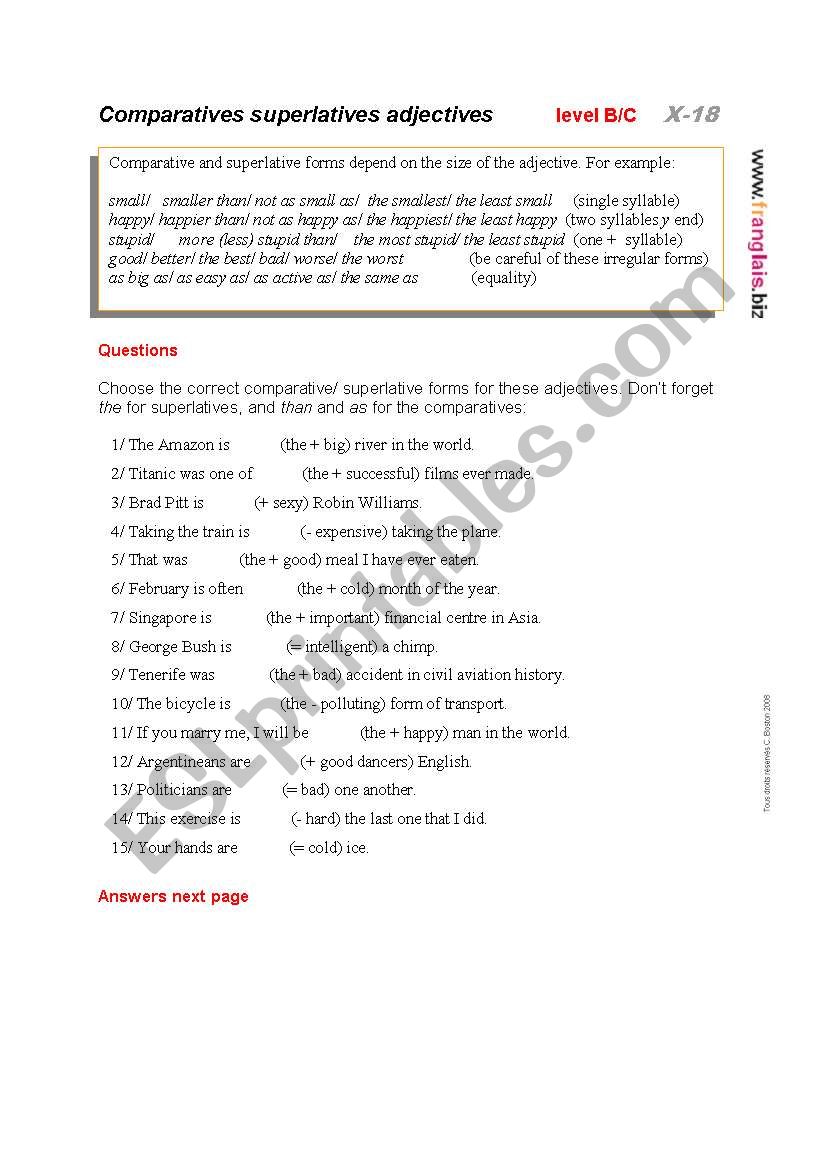 comparatives and superlatives worksheet