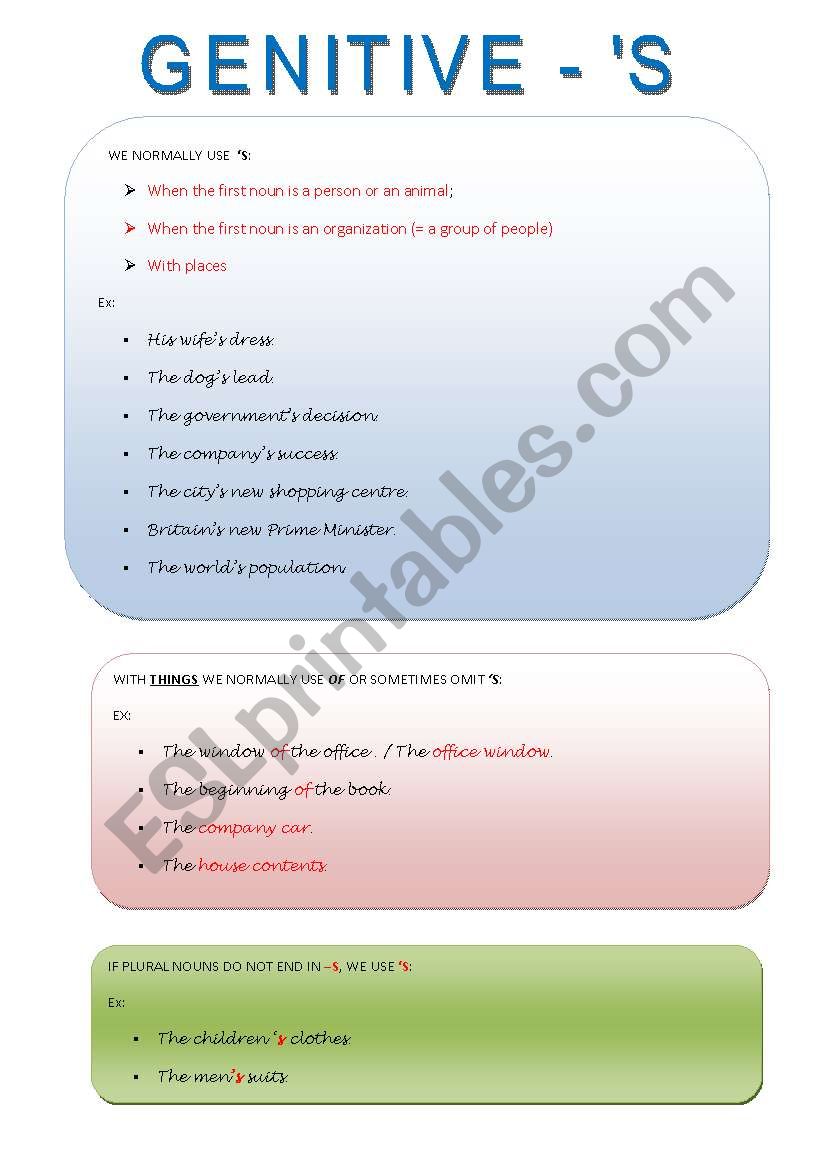 GENITIVE worksheet