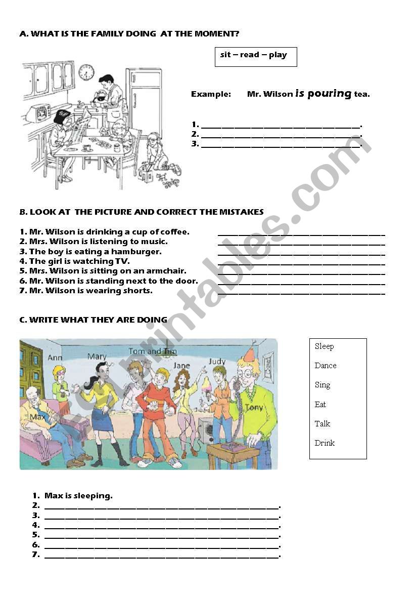 Present Continuos activities worksheet