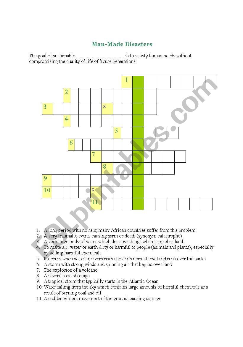 Man-Made Disasters  worksheet