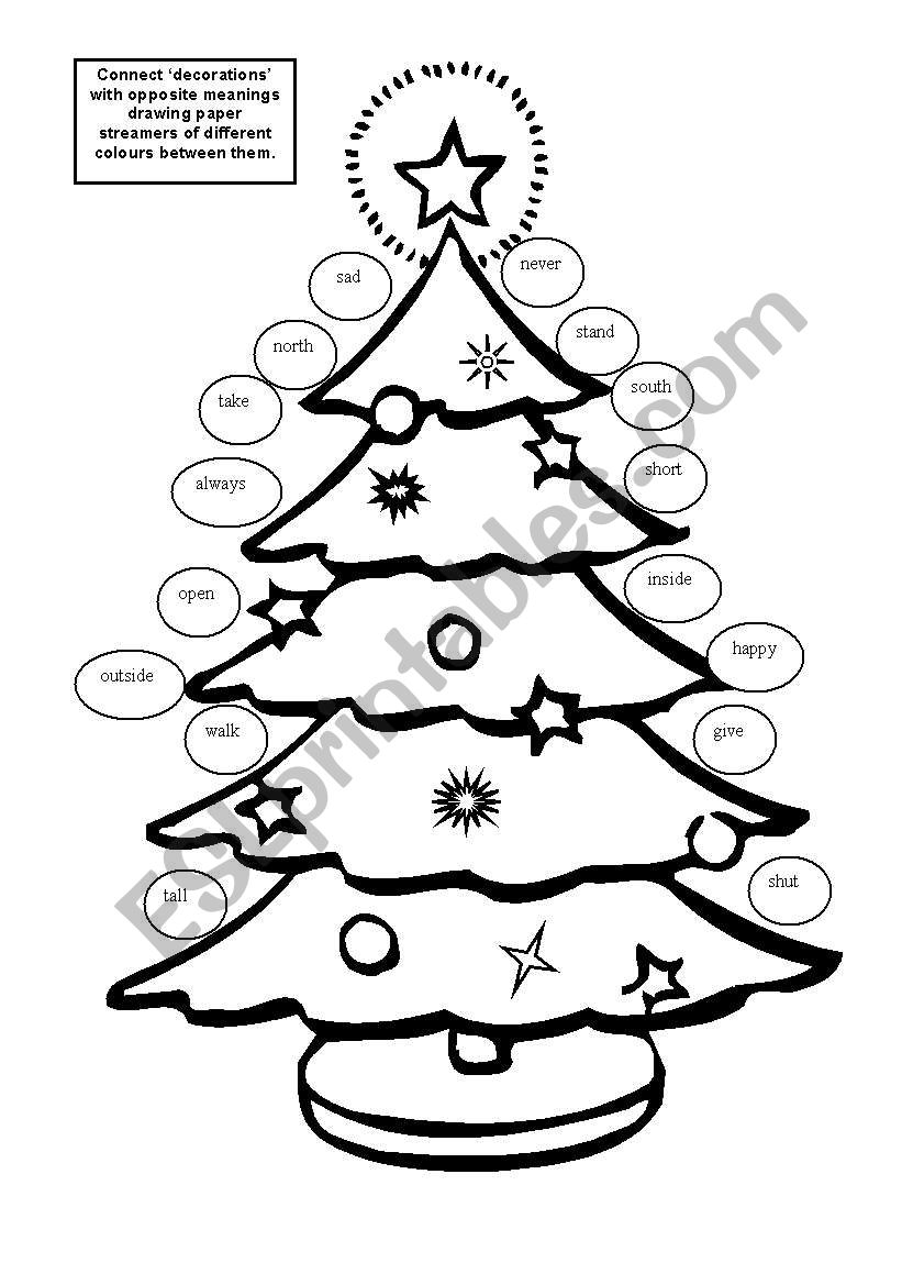 Christmas Tree with antonyms. worksheet