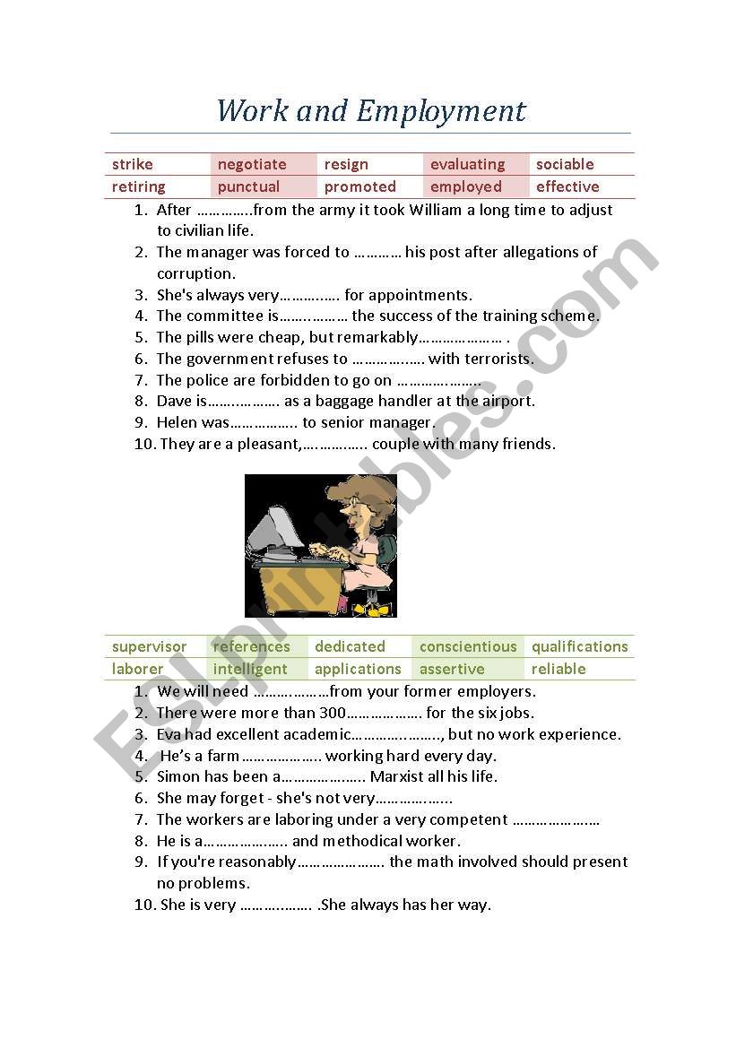 Work and Employment worksheet