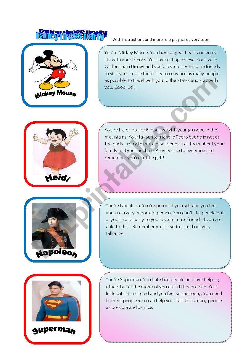 Fancy dress party worksheet