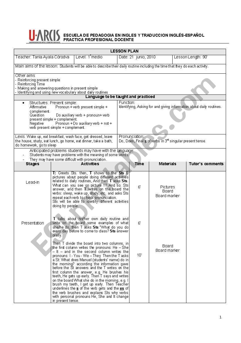 lesson plan worksheet