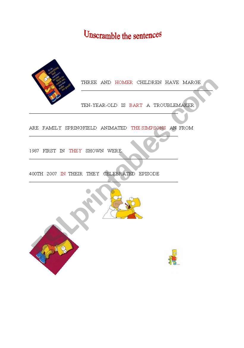 Unscramble The Simpsons sentences