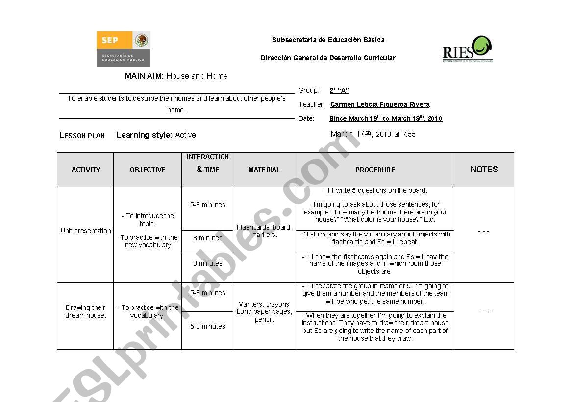 lesson plan prepositions of place