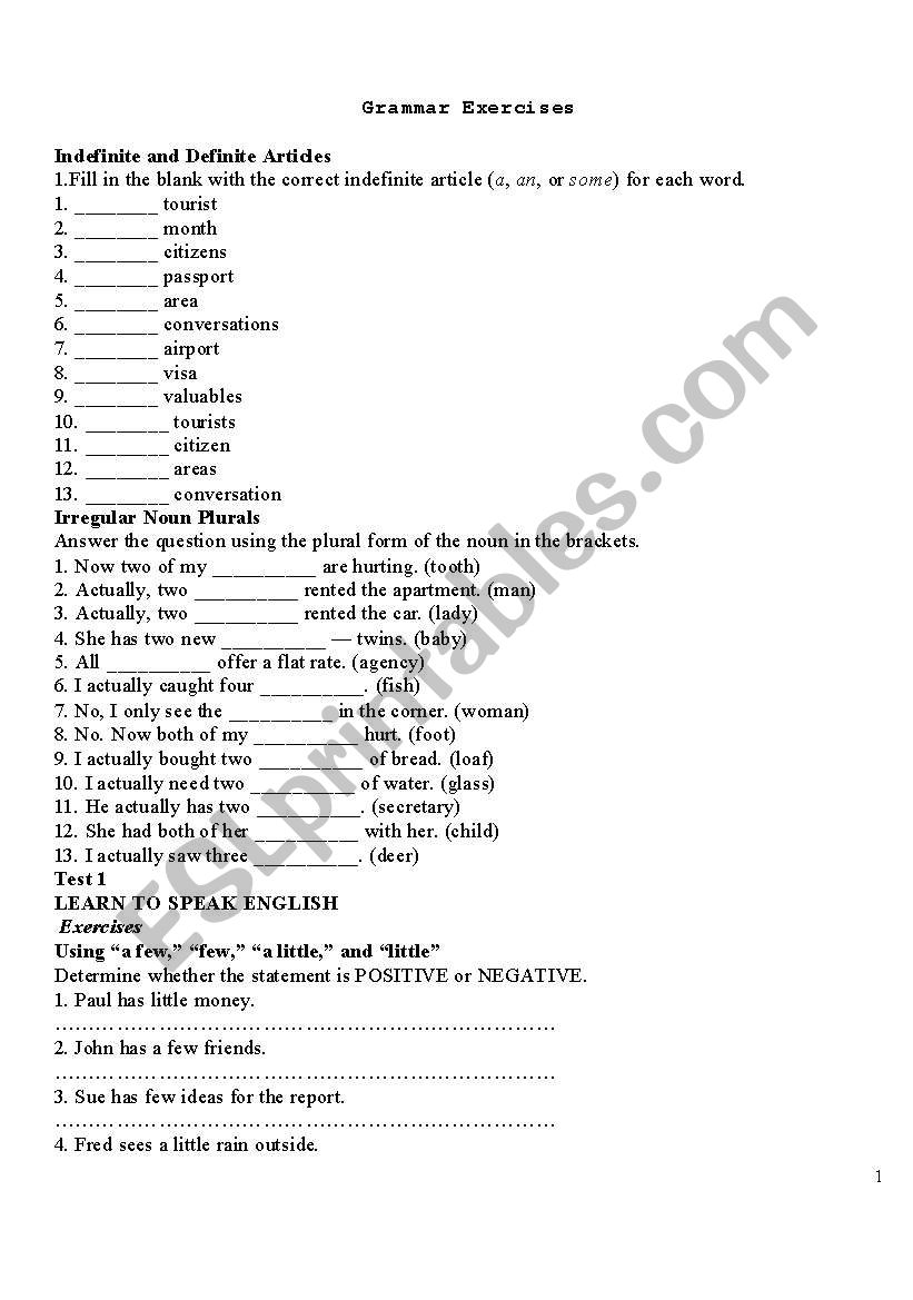 Grammar Exercises with Key worksheet