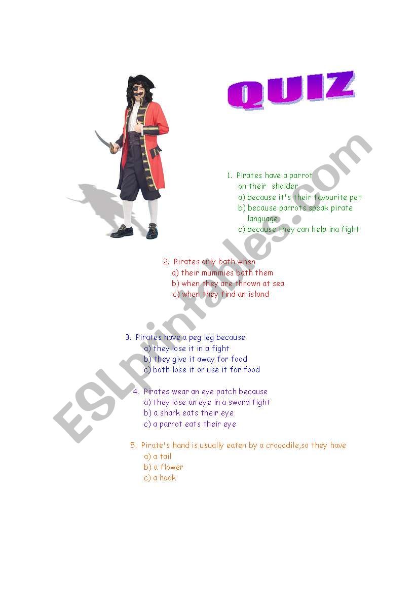A pirate quiz worksheet