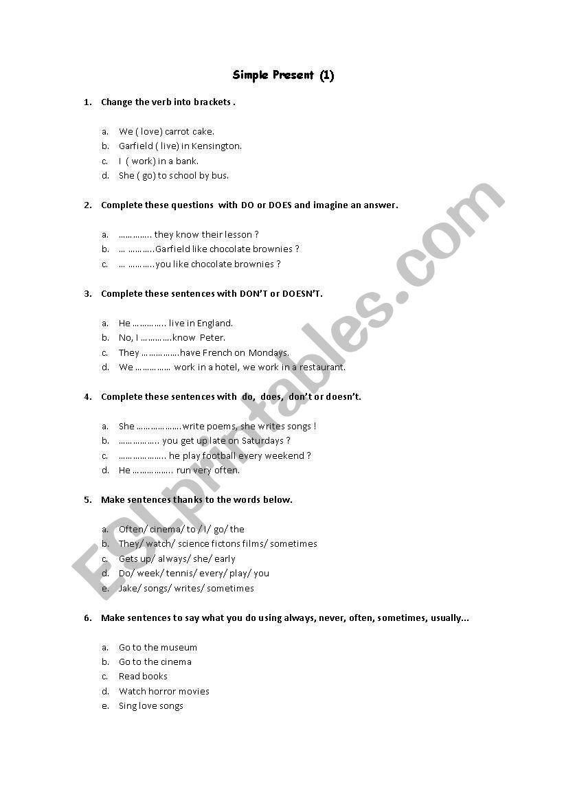 Simple Present (1) worksheet