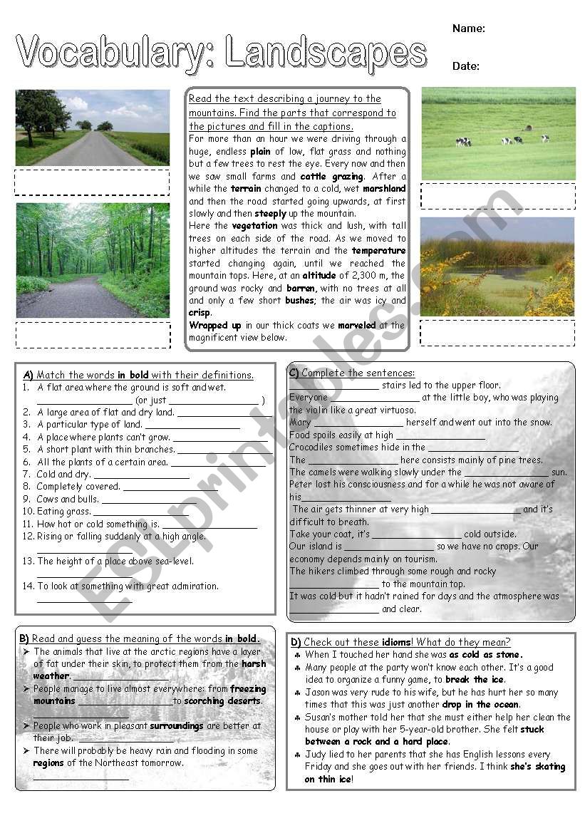 Vocabulary: Landscapes worksheet