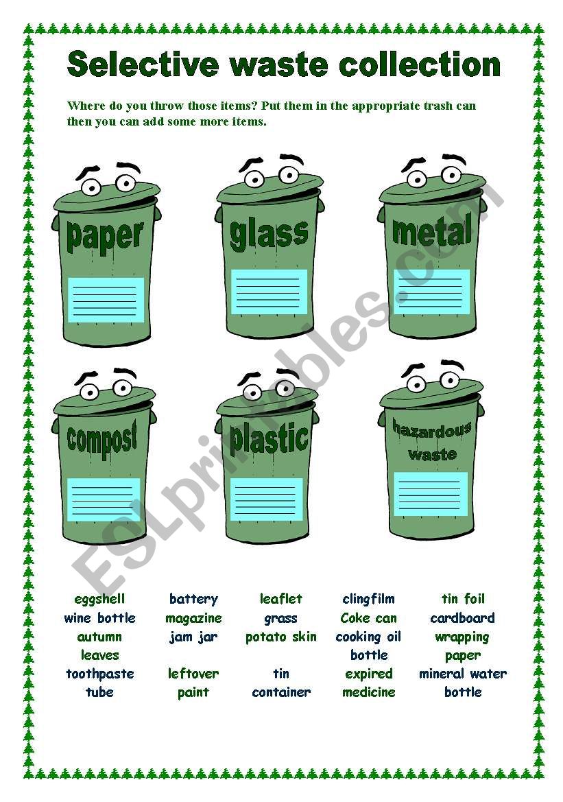 Selective waste collection worksheet