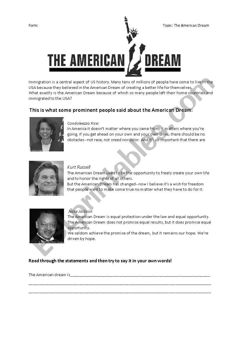 The American Dream worksheet