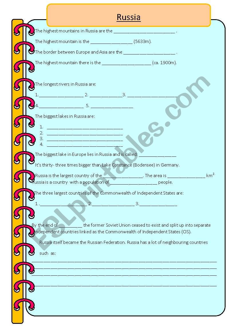 Russia - Geography worksheet