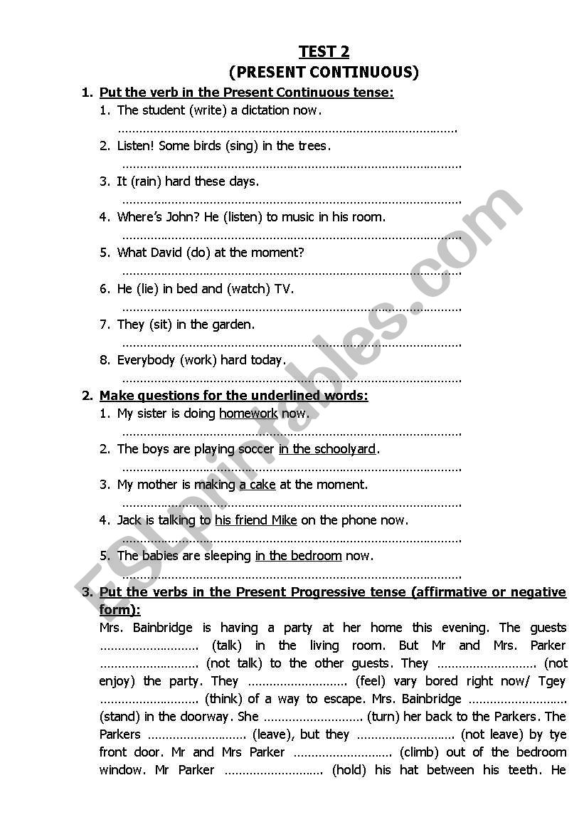 PRESENT CONTINUOUS TEST worksheet