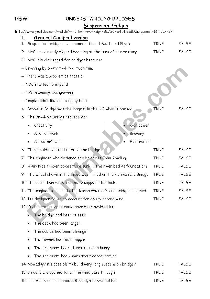 suspension bridges worksheet