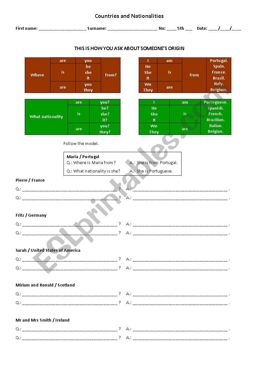 Countries and Nationalities worksheet