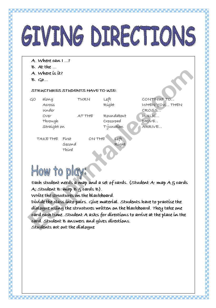 Giving Directions: Instructions and maps, 4 PAGES (includes 3 maps)