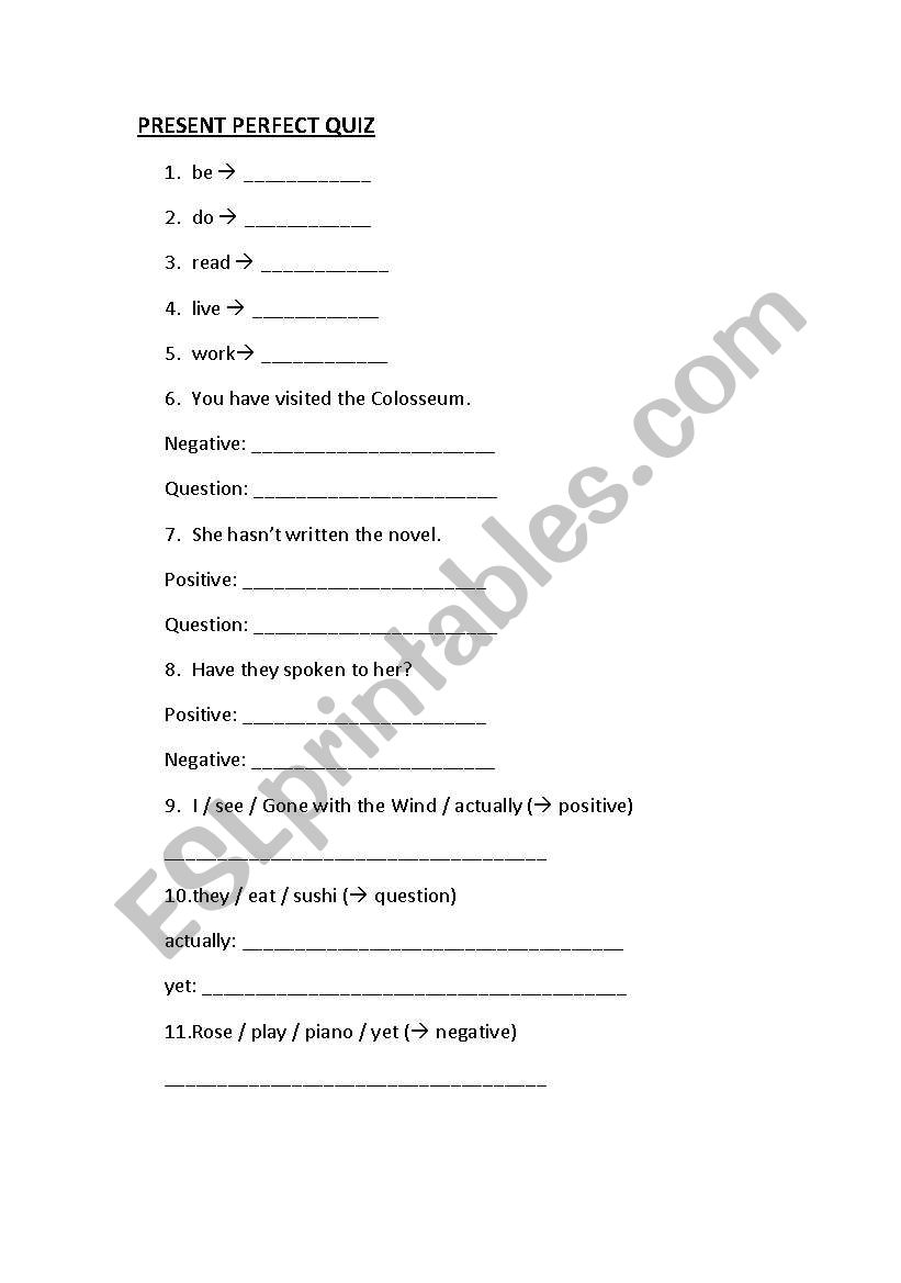 Present Perfect Exercise worksheet