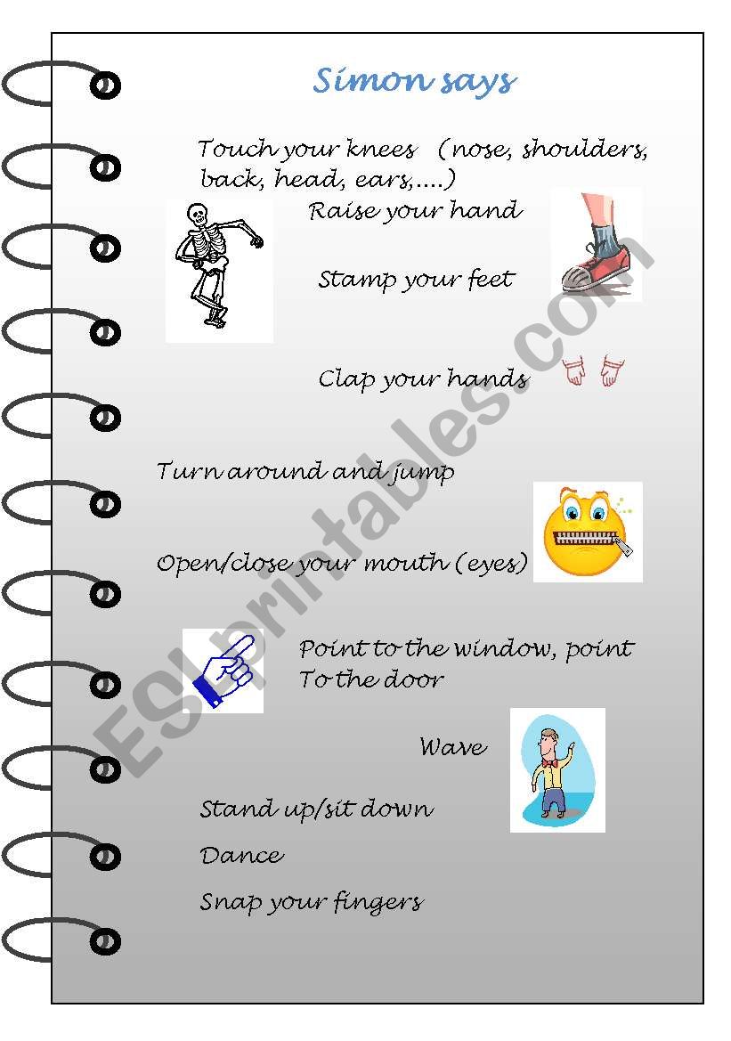 Simon says worksheet