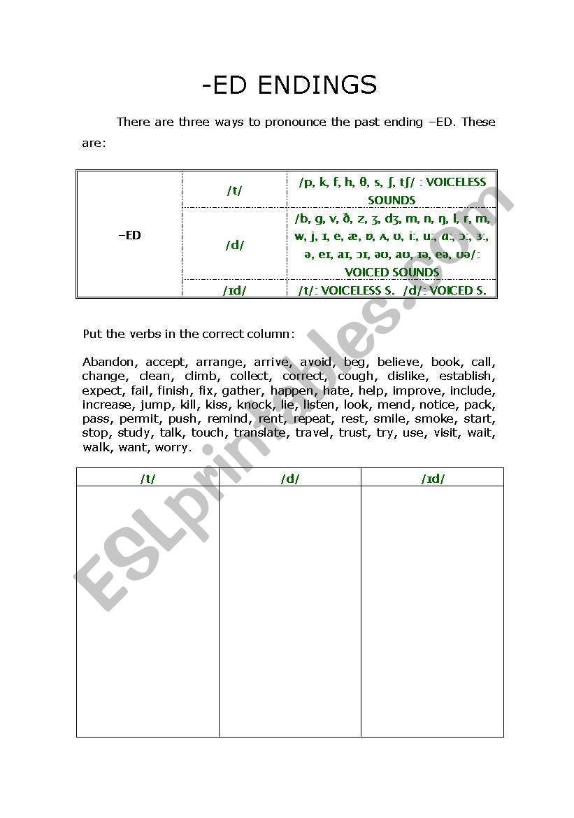 -ED Endings worksheet