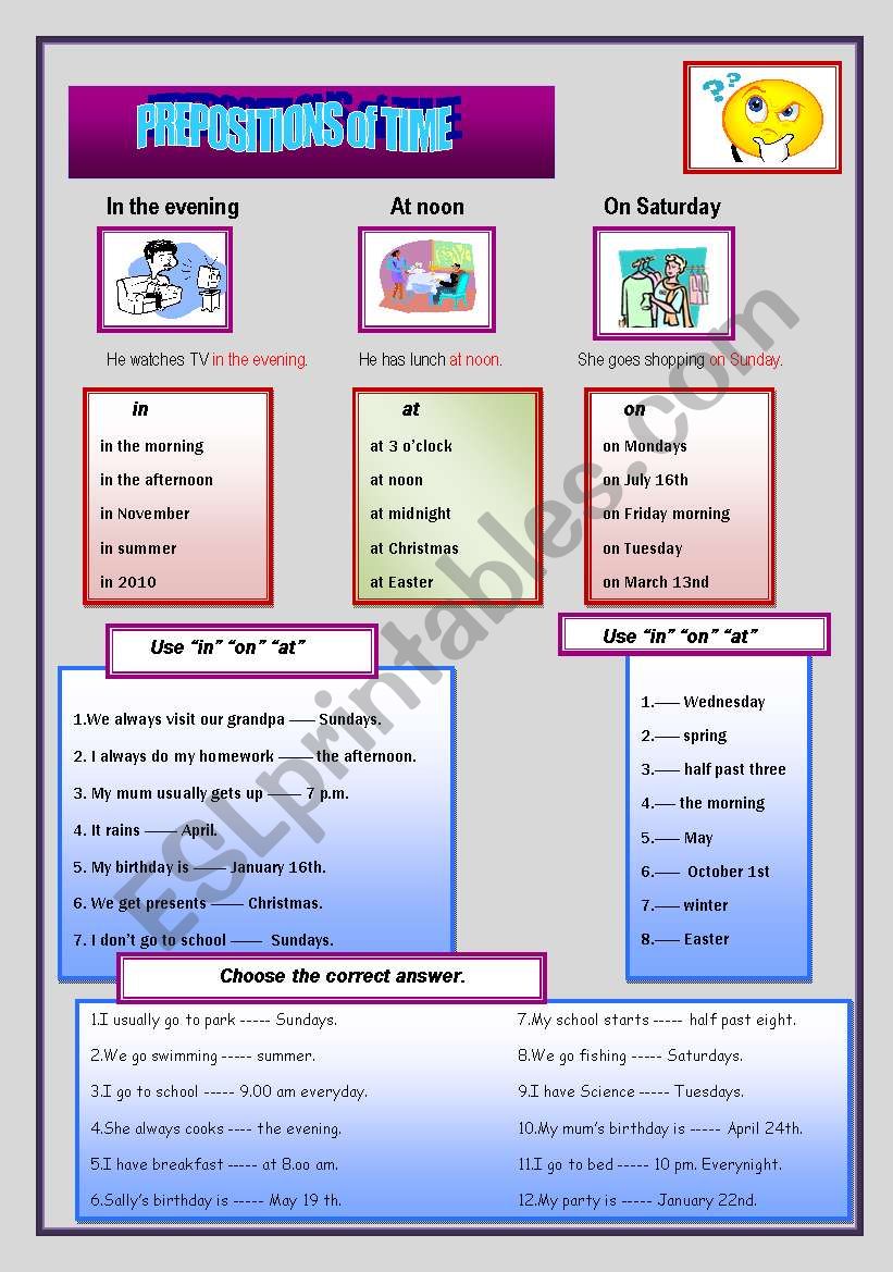 PREPOSITIONS OF TIME worksheet