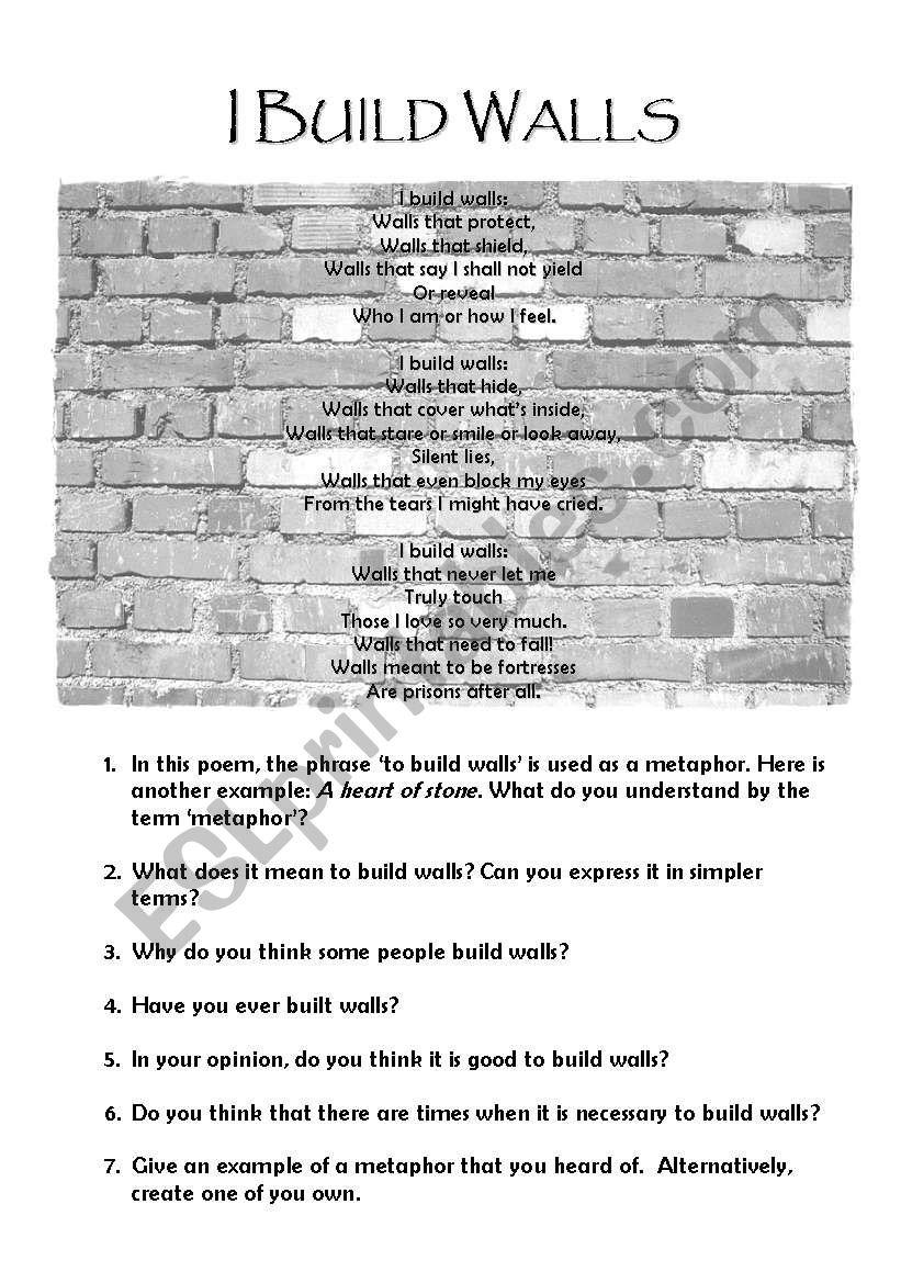 Poem: I Build Walls worksheet