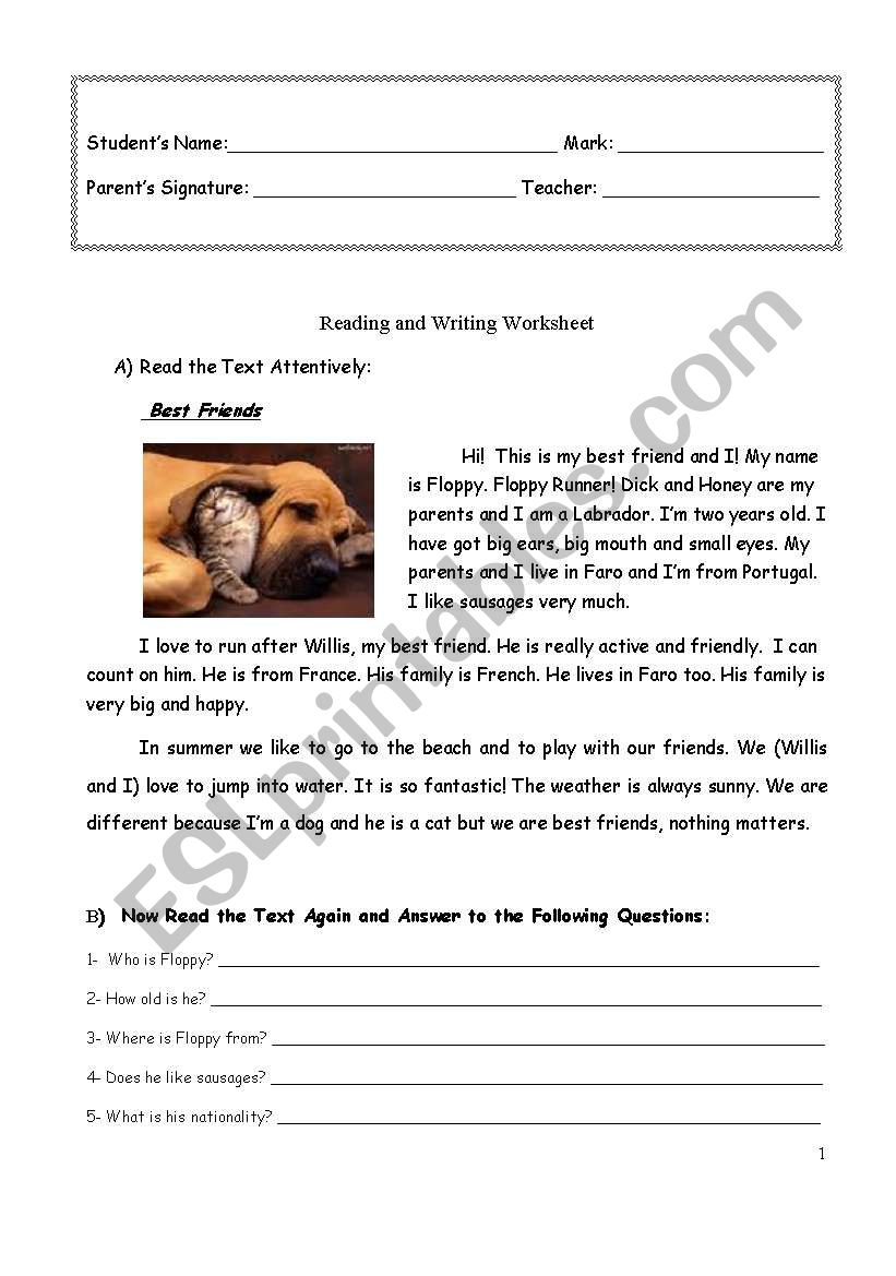 Friend worksheet