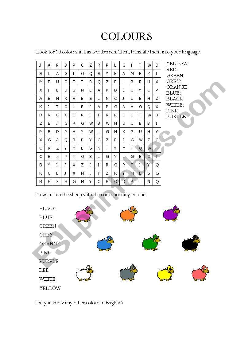 COLOURS worksheet