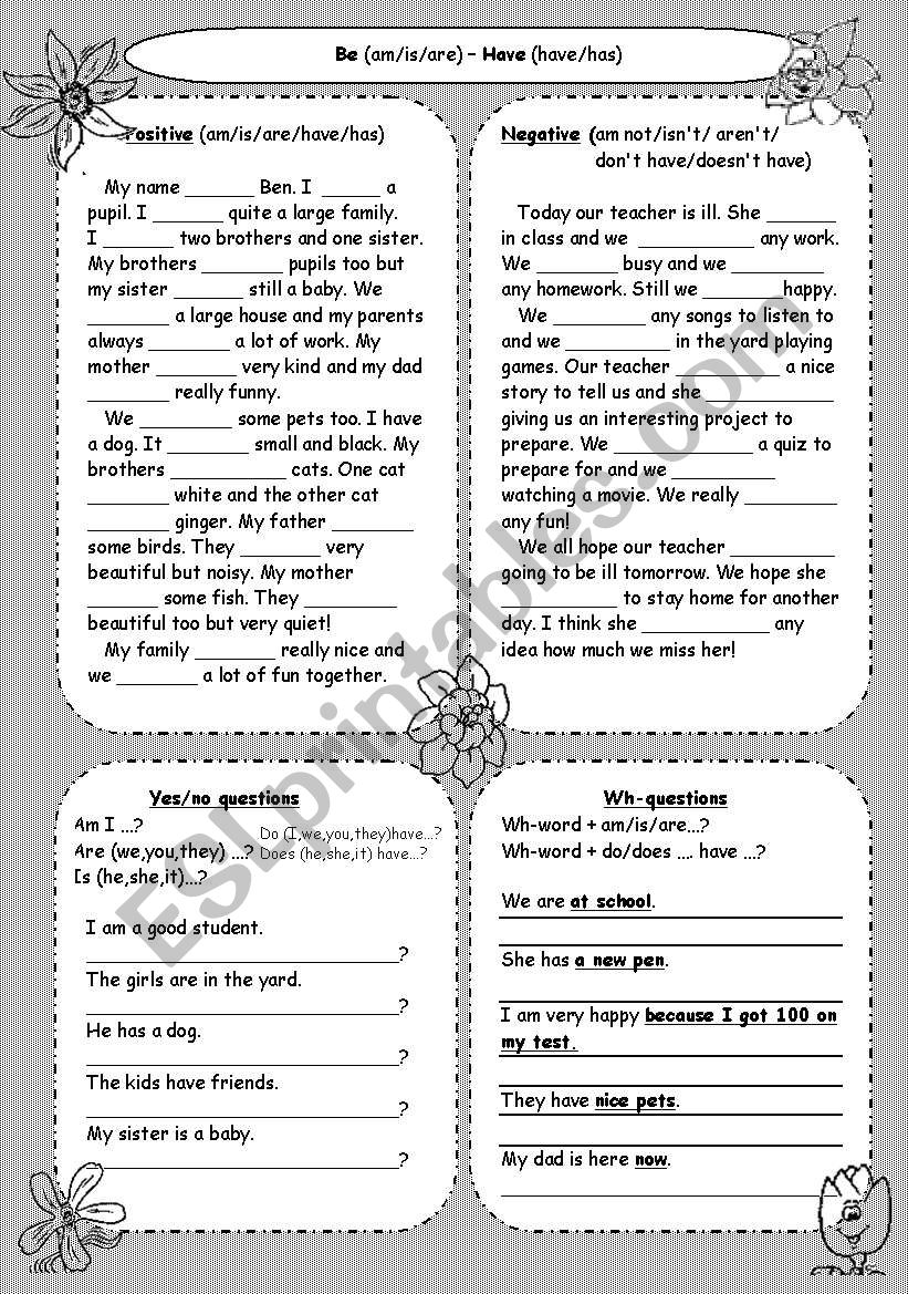 Be -Have worksheet