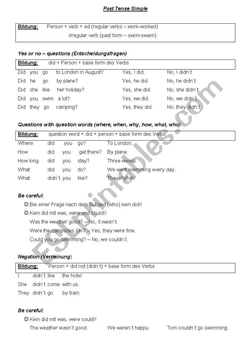 Past Tense Simple worksheet