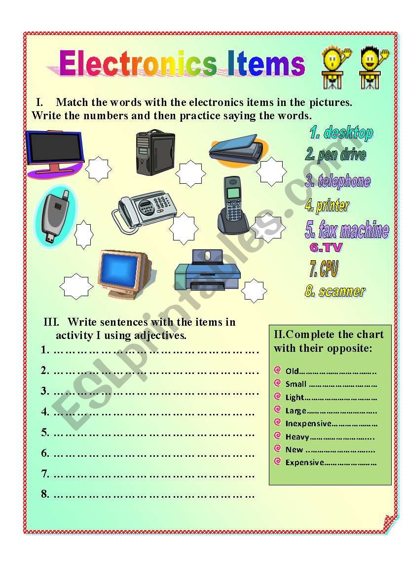 adjectives with electronic items 