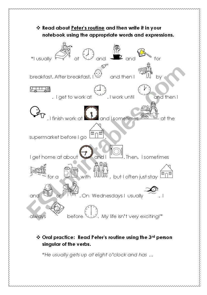 Peters daily routine worksheet