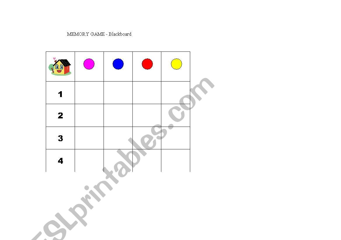 memory game (revision of parts of the house,numbers and colours