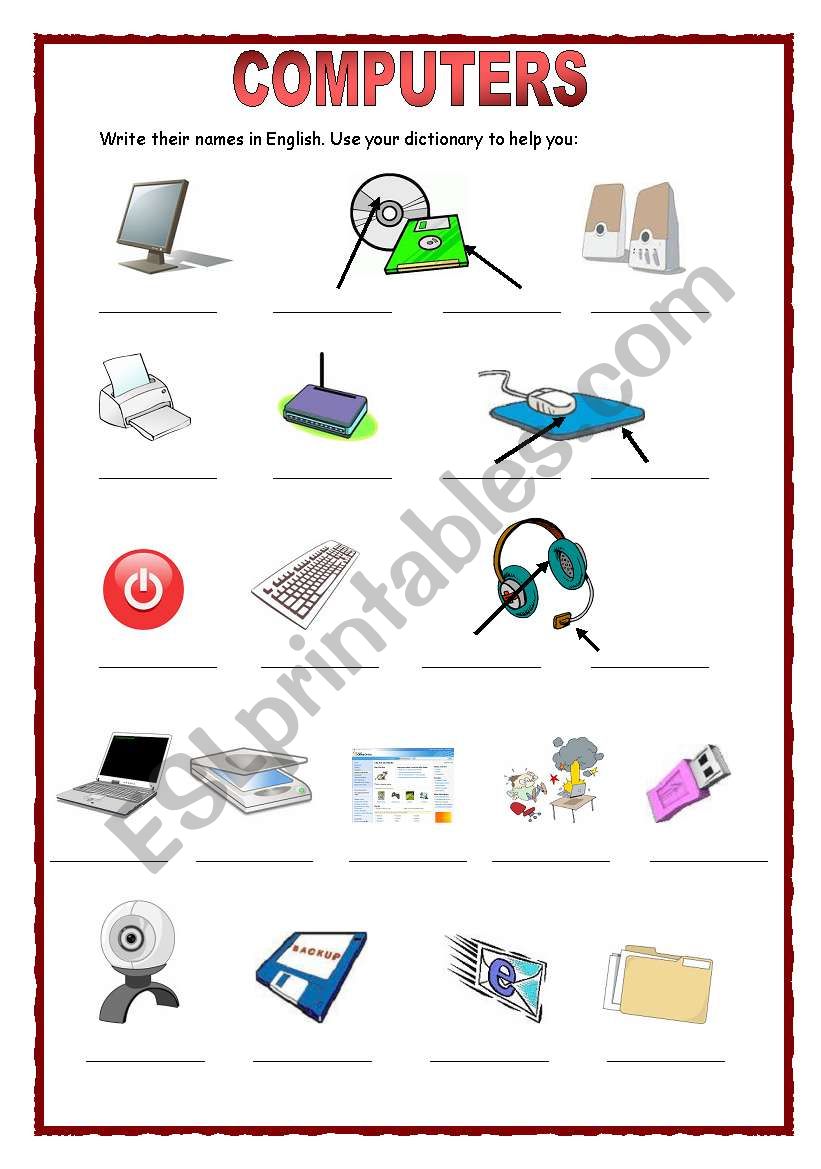 Computers pictionary worksheet