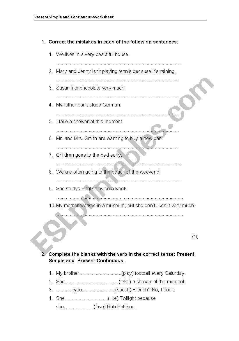 PRESENT SIMPLE AND CONTINUOUS worksheet