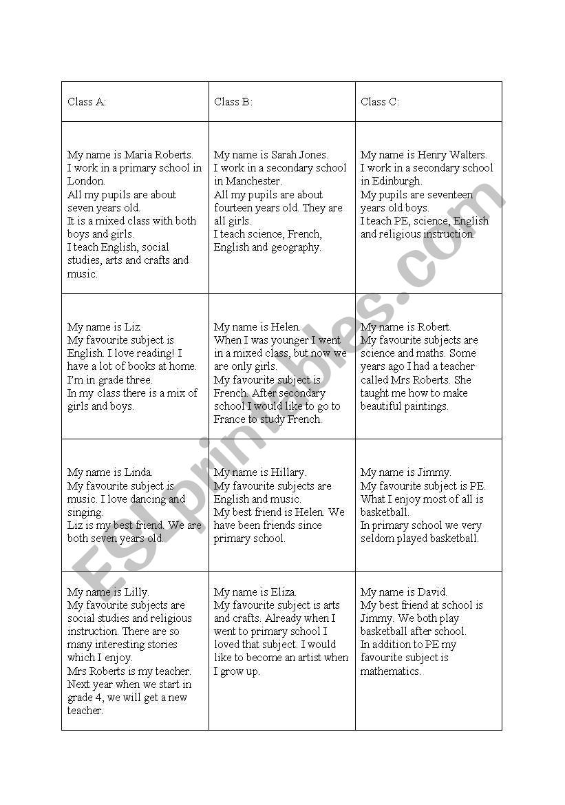 Find your class - communication activity