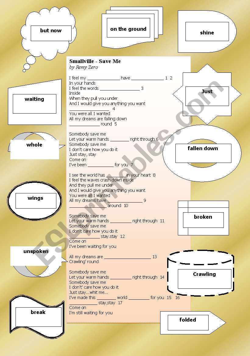 SONG: SAVE ME 2 - SMALLVILLE worksheet
