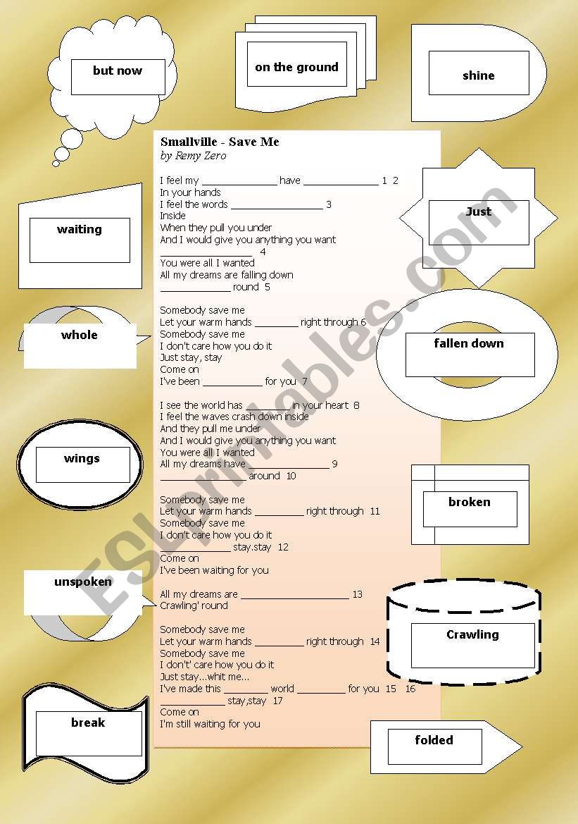 Song Save Me 2 Smallville Esl Worksheet By Lwymax