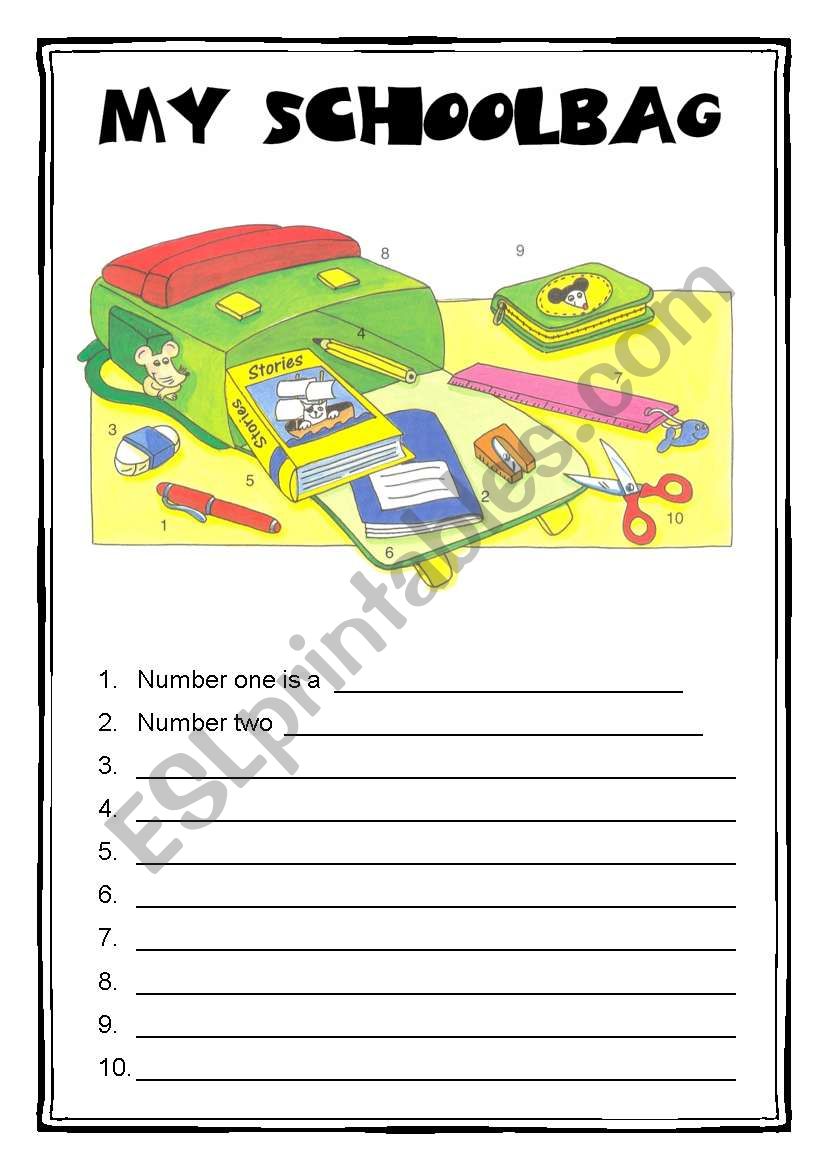 Schoolbag worksheet