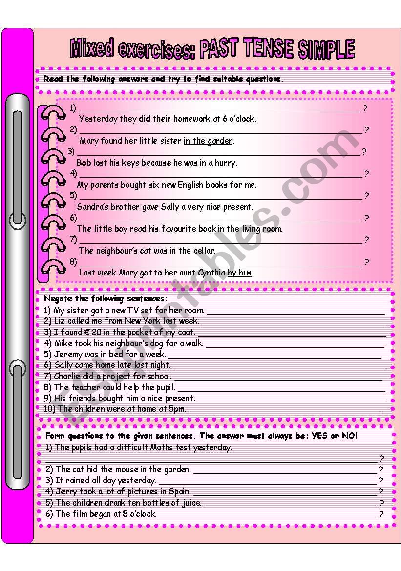 Mixed exercises: PAST SIMPLE worksheet
