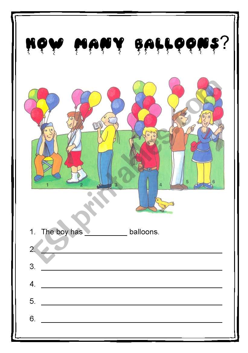 How many balloons ? worksheet