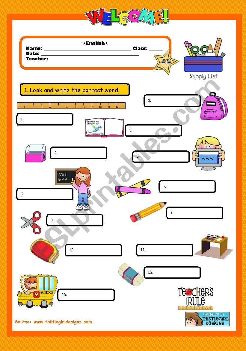 Back to School worksheet