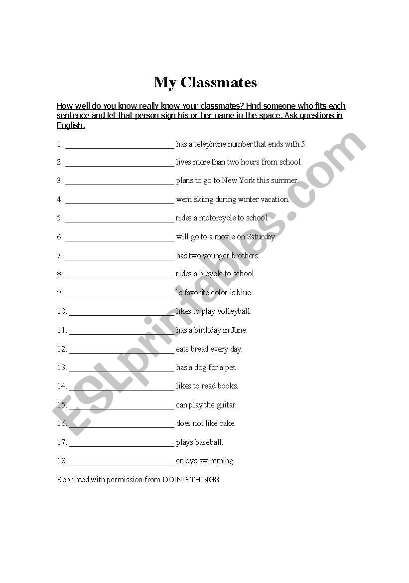 FIRST DAY IN THE CLASSROOM worksheet