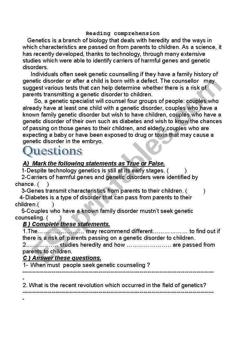 Genes worksheet