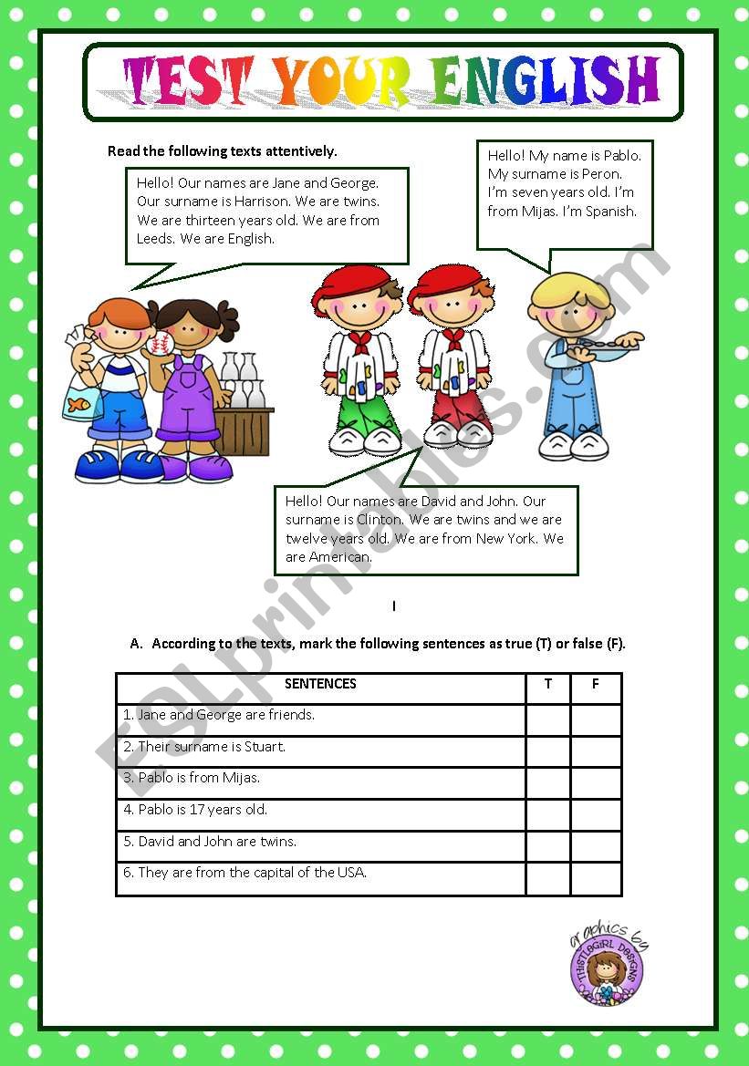 TEST YOUR ENGLISH - BEGINNERS worksheet