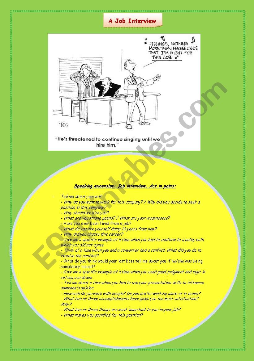 A job interview worksheet